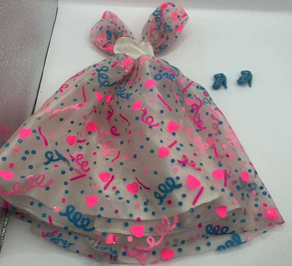Vintage Happy Birthday Barbie Fashion Outfit Clothing Dress Pink Glitter Balloon