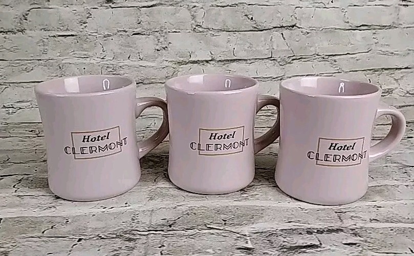3 Set Clermont HOTEL pink Atlanta landmark Coffee cups Kitchen Dining Rare