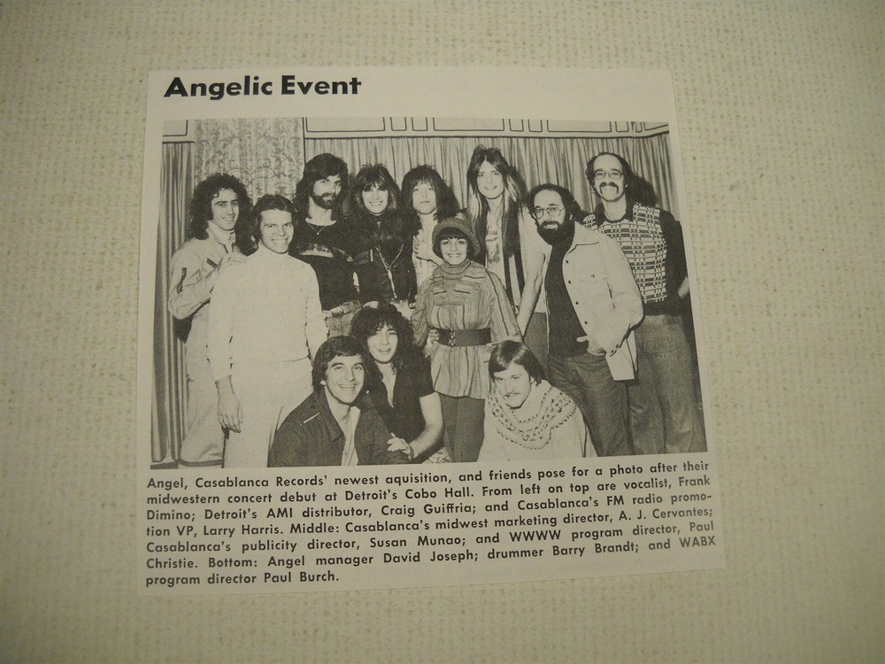 ANGEL the band - backstage Cobo Hall in Detroit 1975 music biz promo pic/text