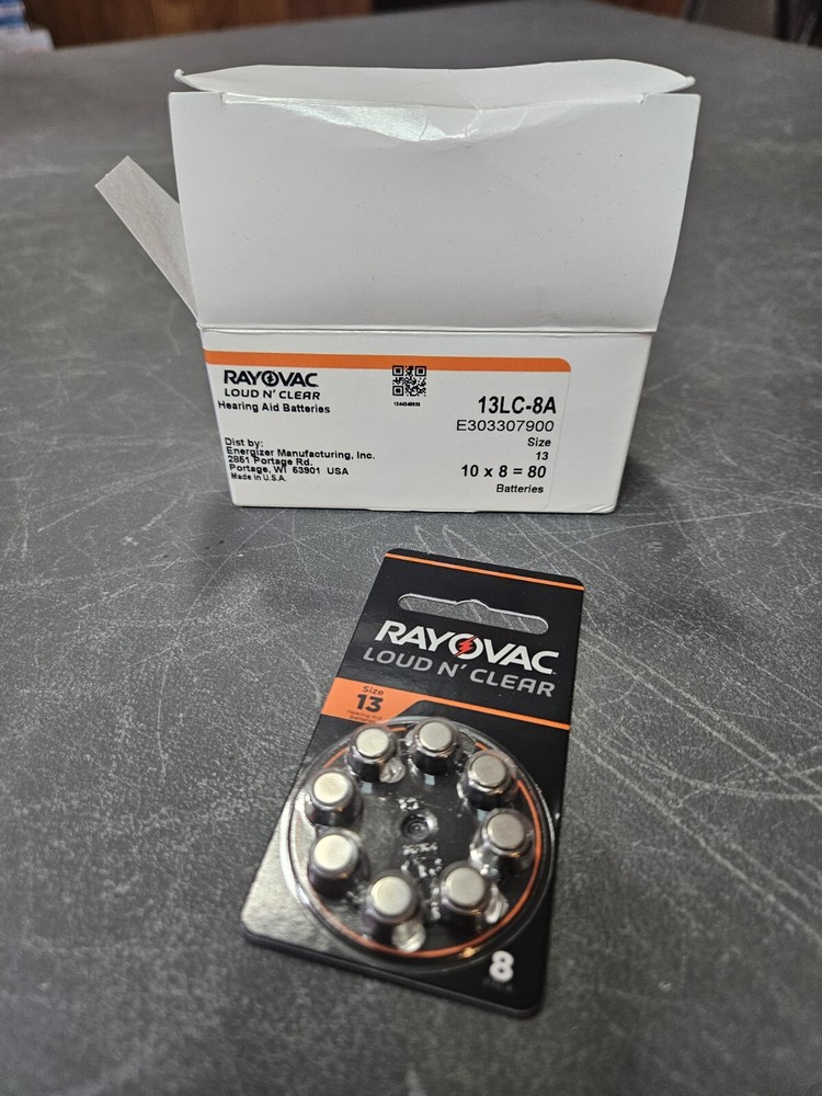 Rayovac Loud And Clear Hearing Aid Batteries Size 13 PN13LC-8A NIB 80 Pieces