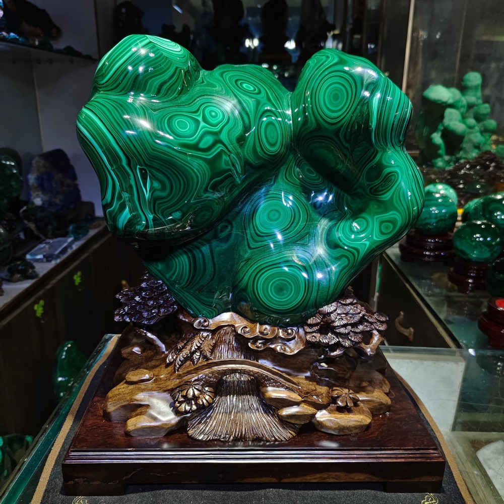 62LB Natural Malachite Quartz Mineral Specimen Crystal Reiki Home Decor + stand