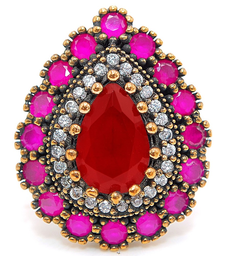 Vintage Ottoman-Inspired 6CT Ruby & Topaz 925 Silver Ring Size 8 H3-9  