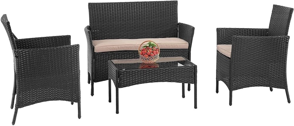 4-Piece Outdoor Rattan Wicker Chair Set for Patio or Garden