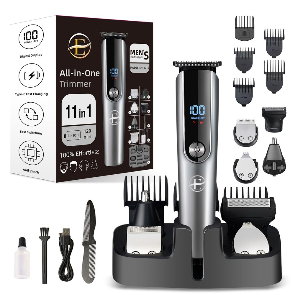 Men's 5-in-1 Beard Trimmer Kit with LED & Nose Hair Trimmer