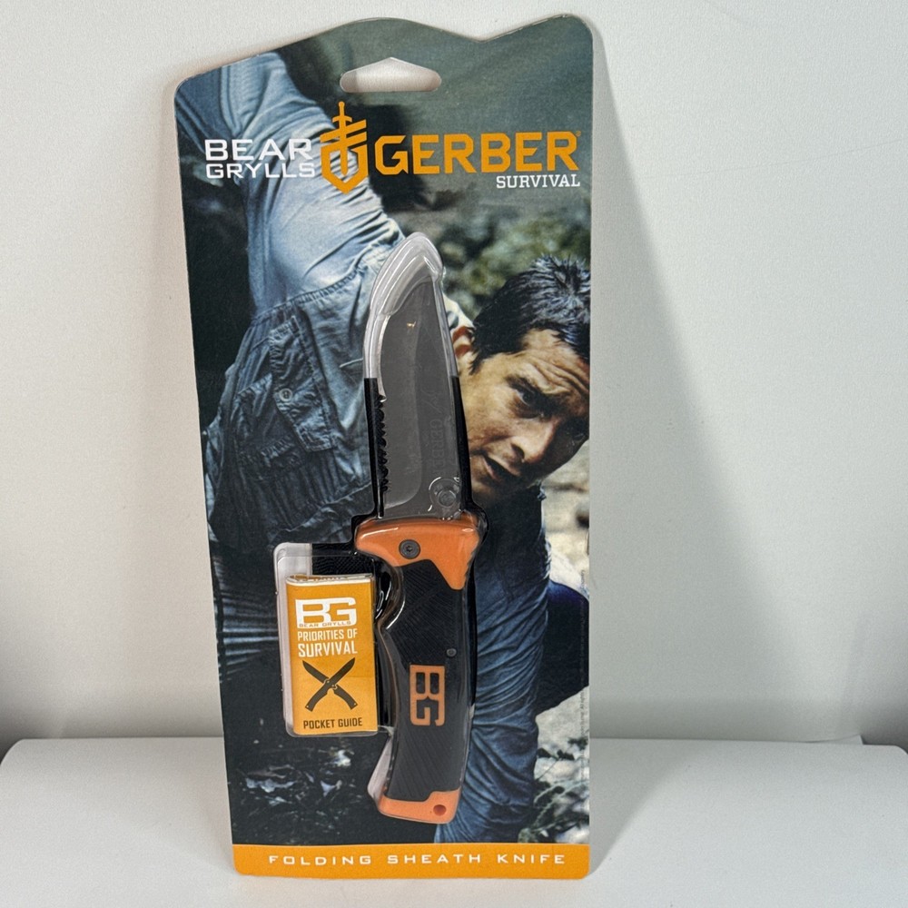 Gerber Bear Grylls Serrated Folding Knife With Sheath New In Package 31-000752
