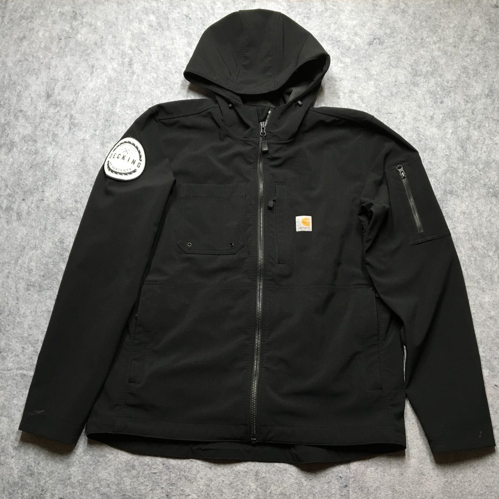 Carhartt Mens L Black Rain Defender Softshell Work Jacket Waterproof 0J3829