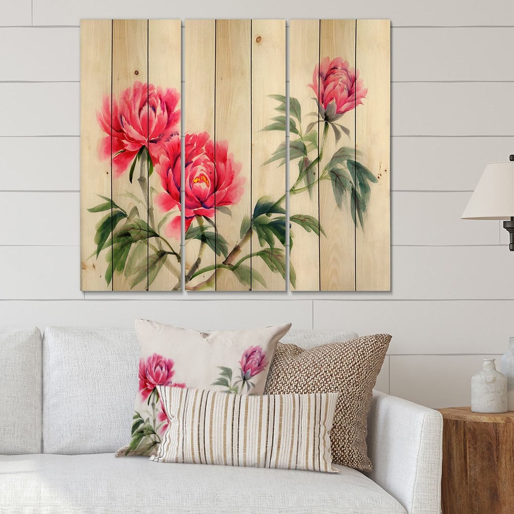 Designart 'Three Vintage Peonies Flowers' Traditional Print