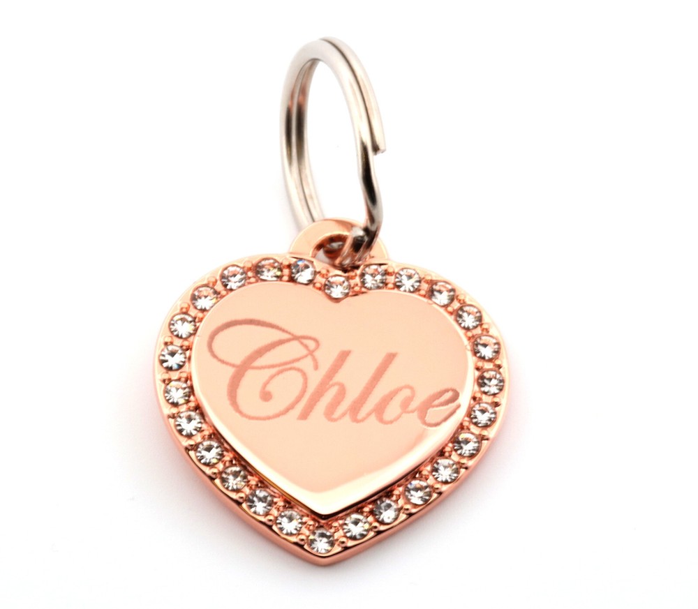 Custom Engraved Personalized Rose Gold Plated Small Heart Dog Tag Pet ID Name