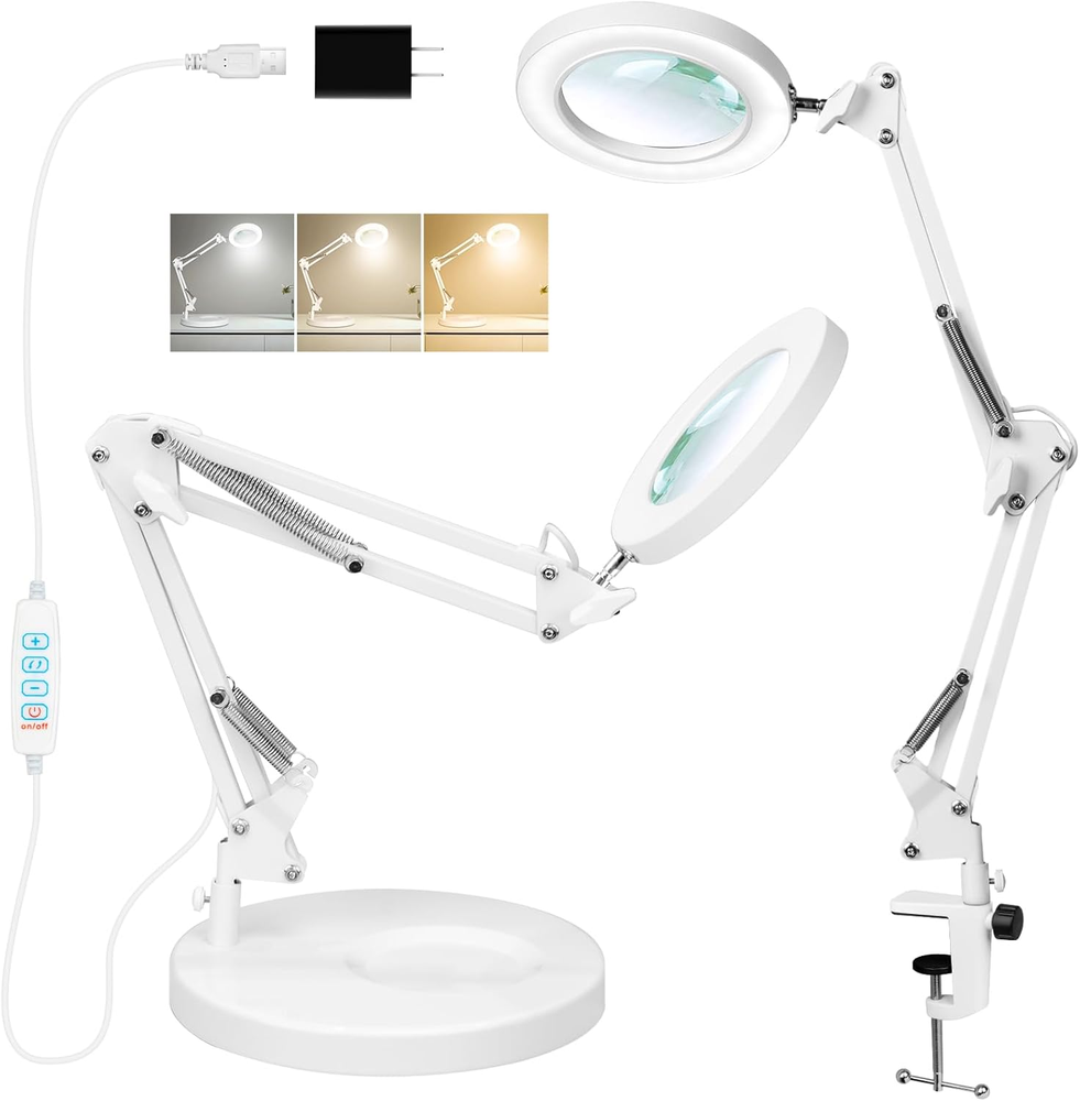 10X Magnifying Glass with Adjustable Dimmable LED Light and Stand