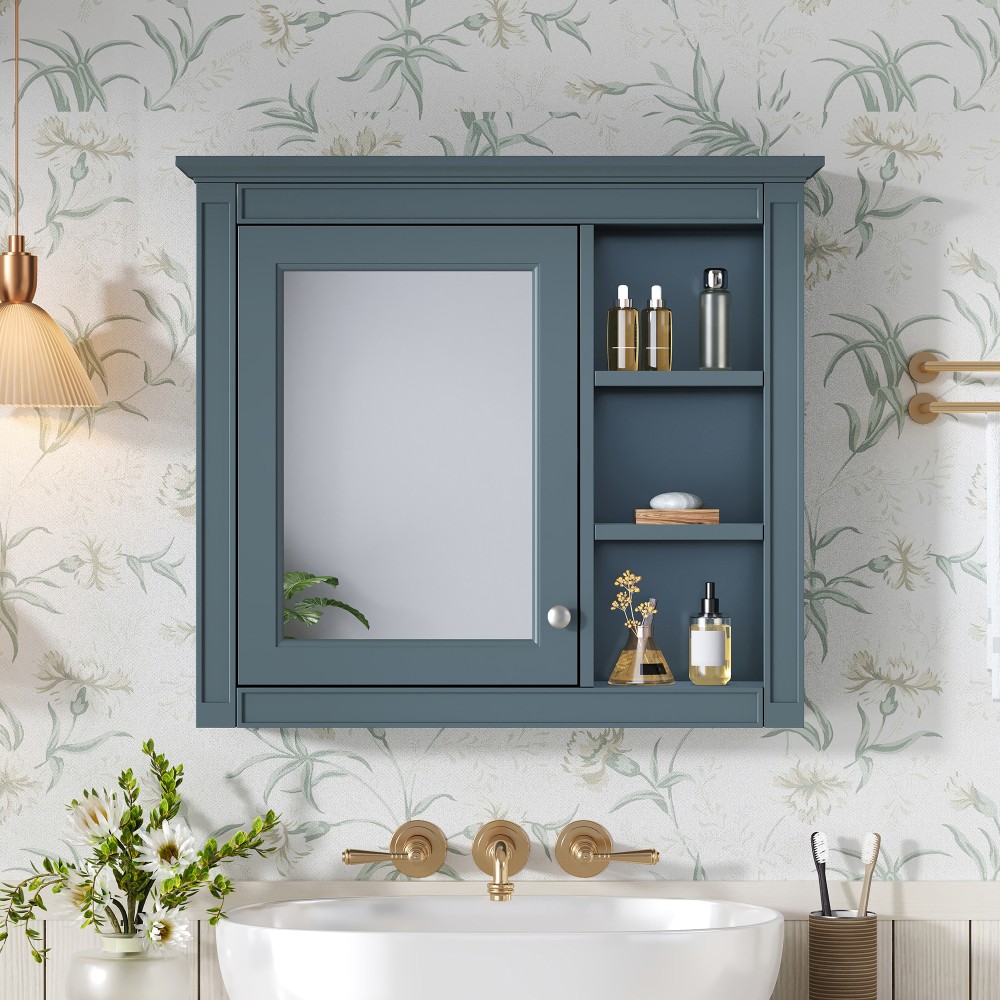 Modern Bathroom Wall Cabinet W Mirror 3 Open Shelves