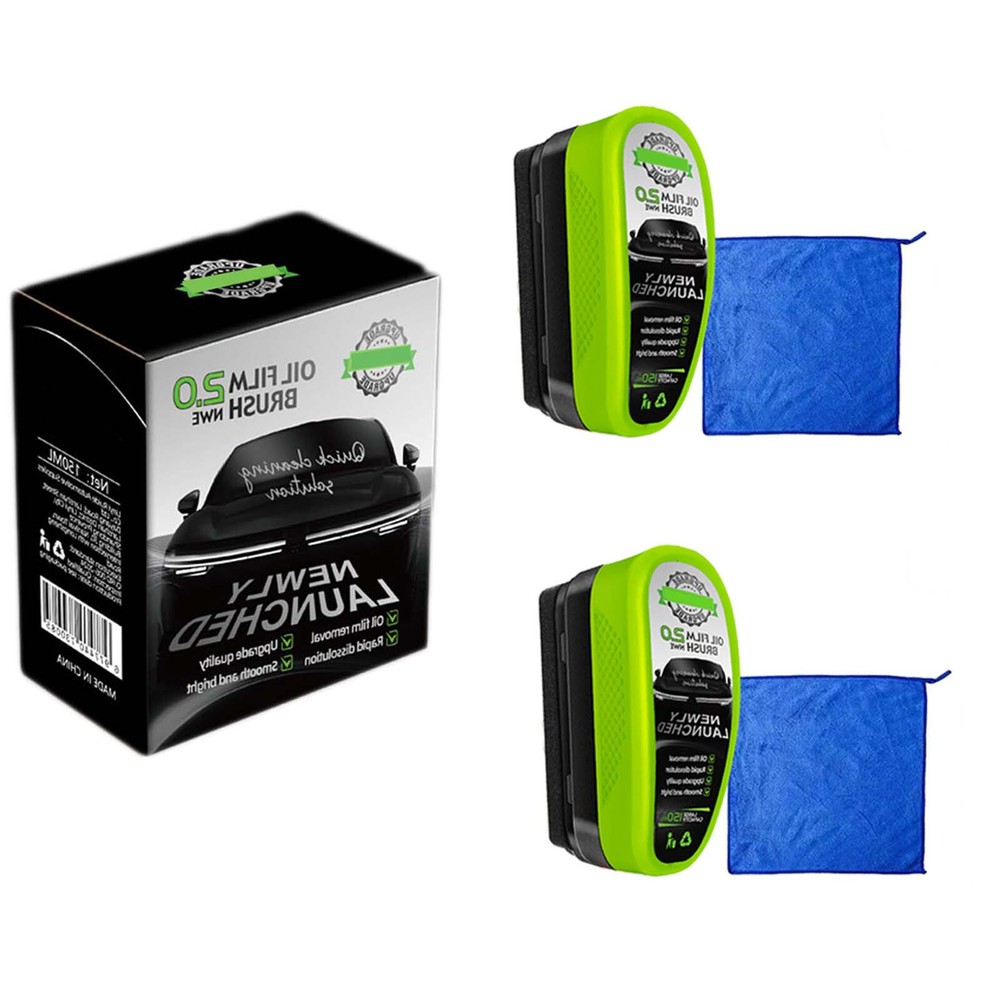 2PC 150ml Glass Cleaner Kit for Windshield Auto Oil Film Universal Brush