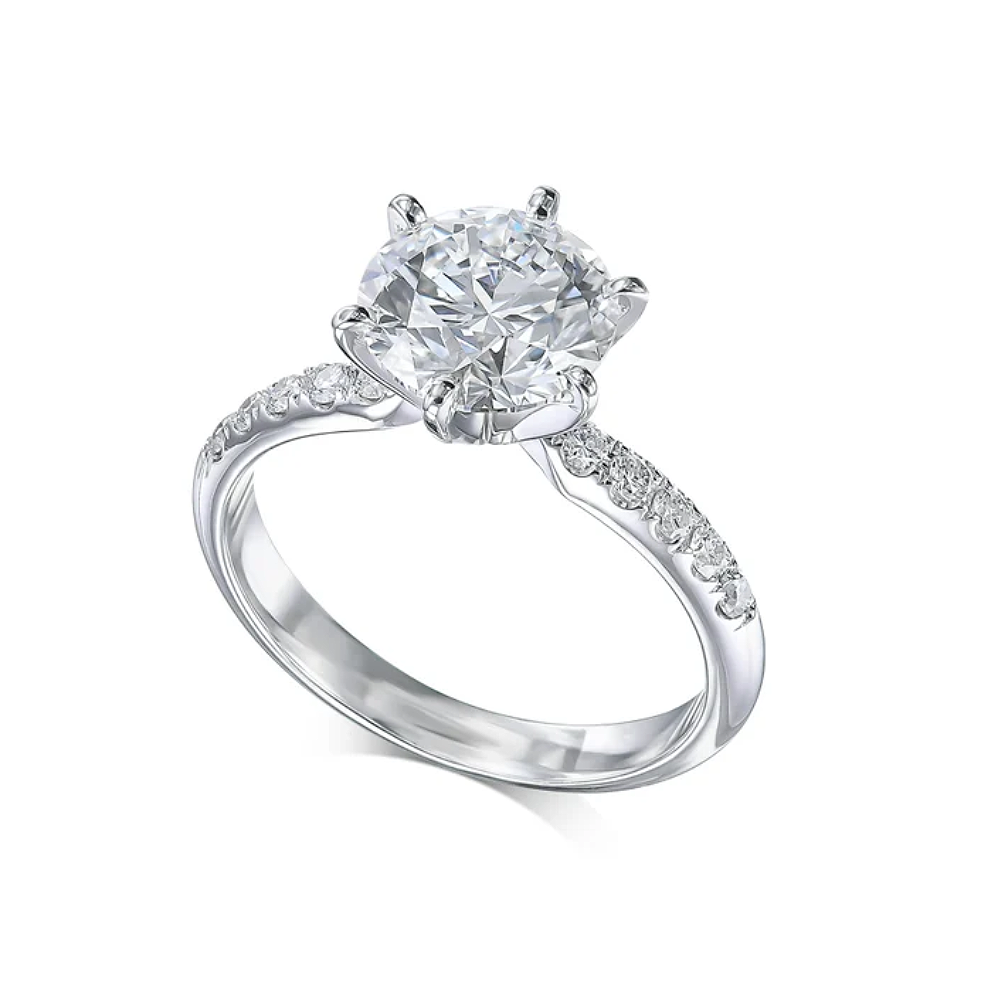 14K White Gold Round 2.80 Carat IGI Lab Created E F  VVS2 Exclusive Diamond Ring