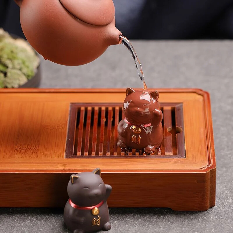 Purple Sand Gold Lucky Cat Statue for Home Decor and Good Fortune