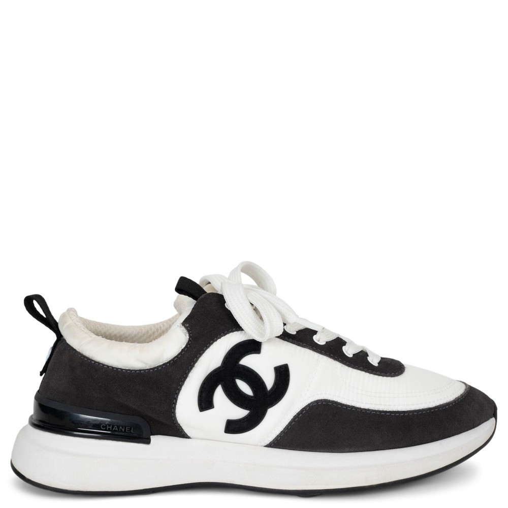71489 auth CHANEL anthracite suede & white nylon 21P LOW TOP Sneakers Shoes 39