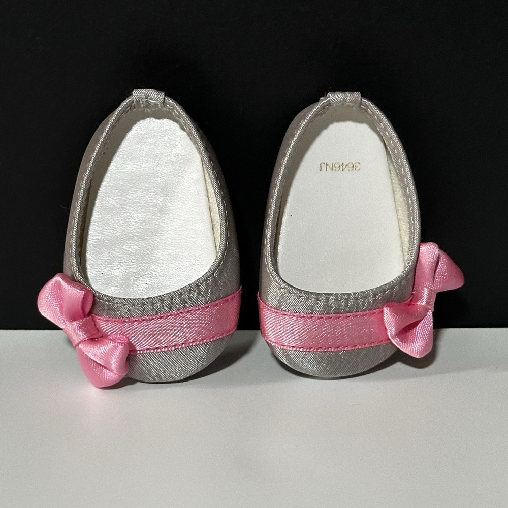 American Girl Doll Silver Flats with Pink Ribbon Bow Bitty Baby Outfit 2014