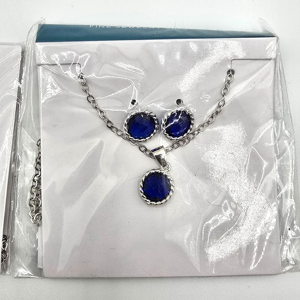 EFFY Silver Tone Blue Gemstone Necklace and Earring Set 18 Inch