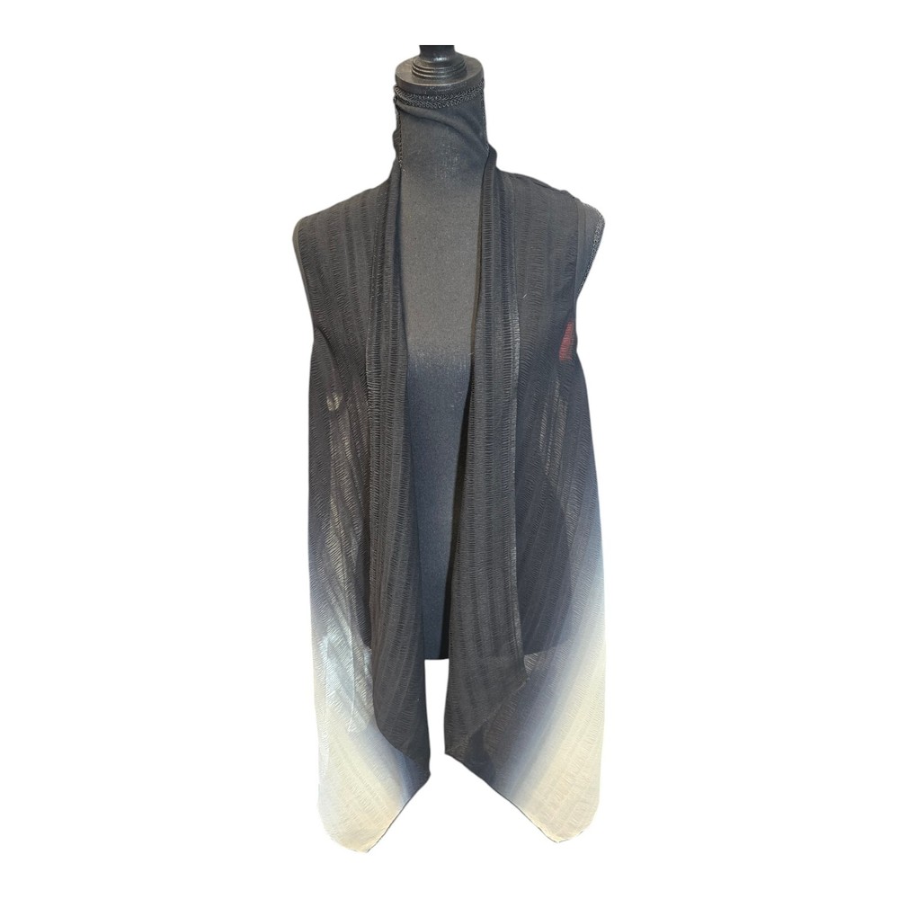 Chicos Travelers Womens Open Drama Vest Black Ecru Size 1 NWT $99