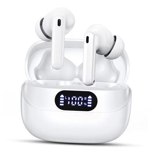 Wireless Earbuds, 42H Playtime Bluetooth 5.3 Headphones, HiFi Stereo Call White