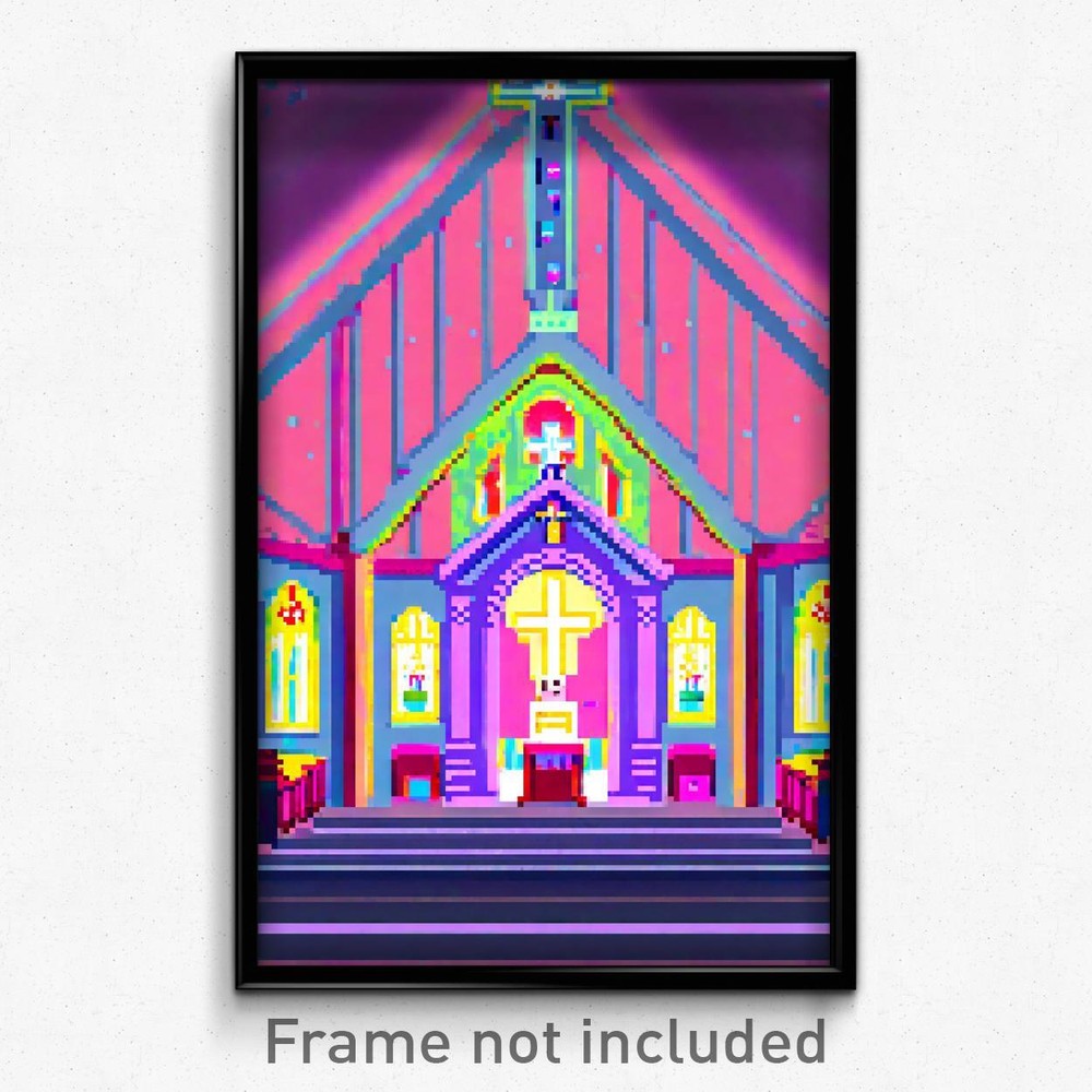 8 Bit Sweet Chapel Pixel Art Psychedelic Trippy Video Game Poster Print