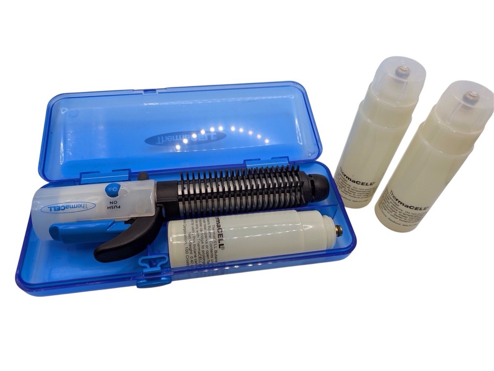 Thermacell Mini Travel Cordless Butane Curling Iron Brush Blue