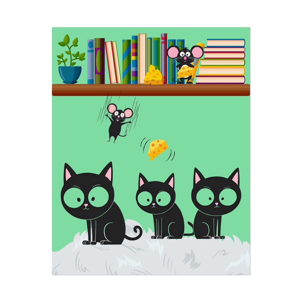 Funny Cartoon Cat and Mouse Poster Print for Quirky Animal Wall Decor