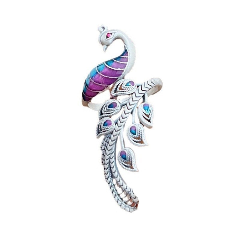 Tibetan Silver Women Vintage Retro Enamel Phoenix Peacock Adjustable Ring P68