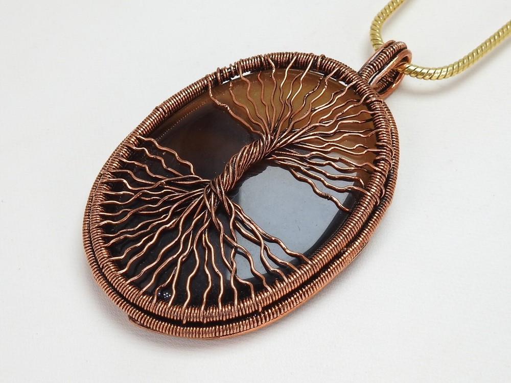 Black Strip Agate Copper Pendant Wire Wrapped deigning Jewelry For Gift