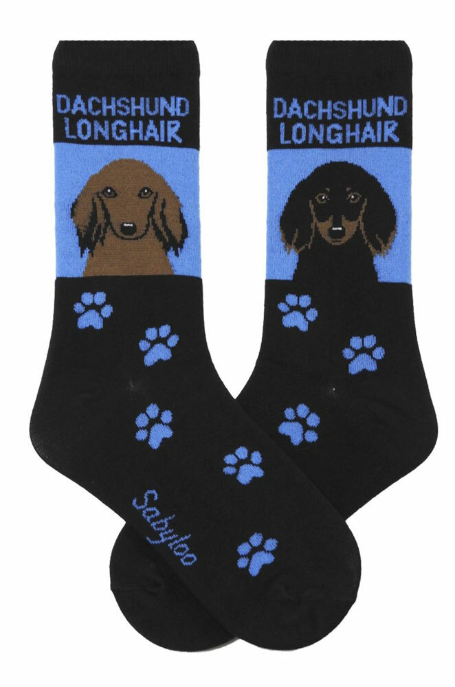 Dachshund Crew Socks Unisex Red Longhair - Blue