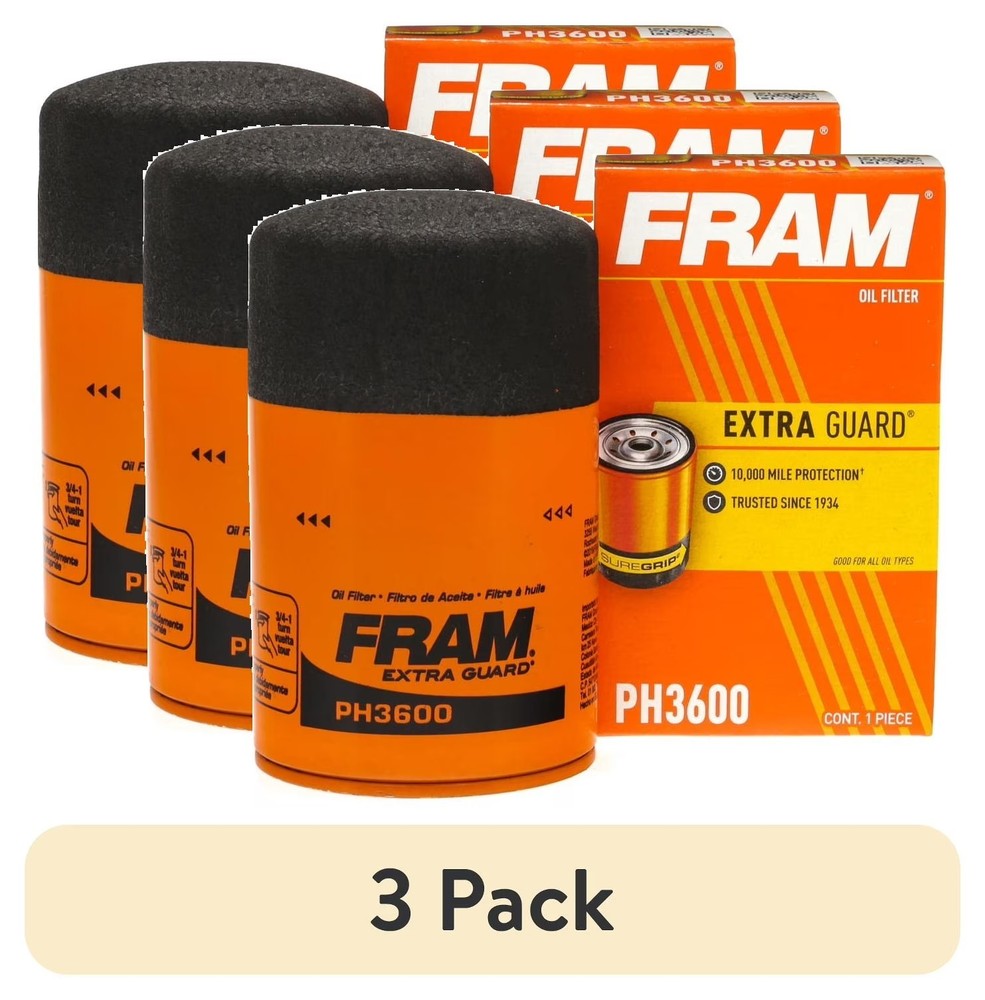 (3 pack) FRAM Extra Guard Oil Filter, PH3600, 10K Miles, Replacement Oil Filter