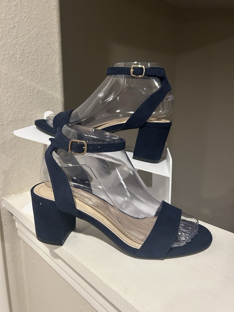 Dream Pairs Womens Carnival Sandals Blue Block Heel Open Toe Ankle Strap Size 6.5  