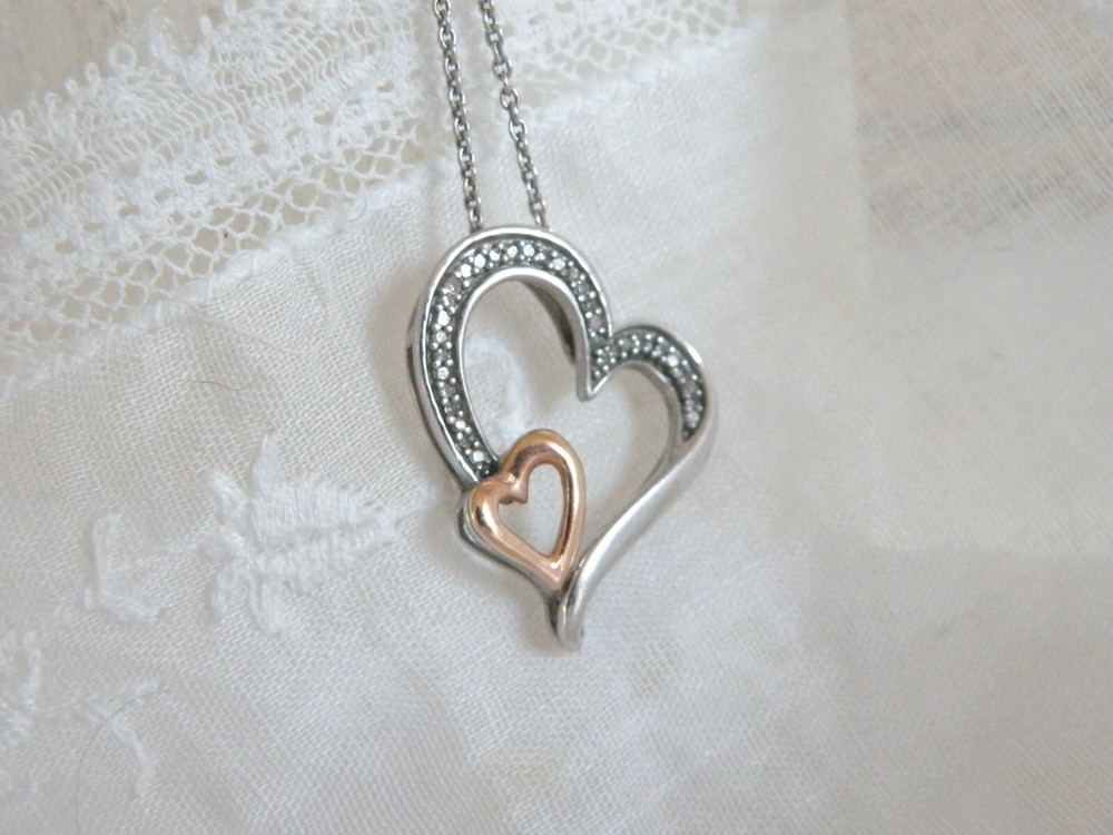 Sterling Silver 925 and 10k Gold Diamond Heart Pendant Necklace from Kay Jewelers