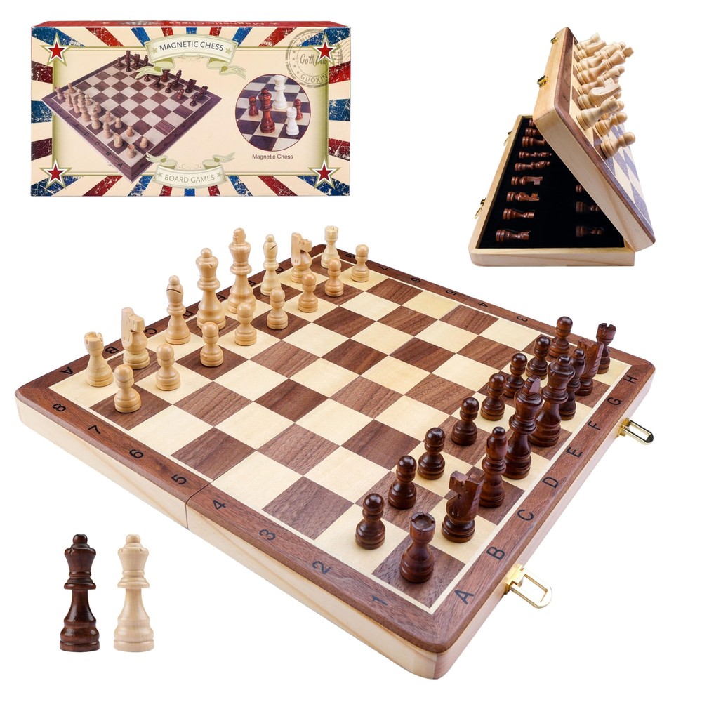 Gothink 15 Inch Magnetic Wooden Chess Set with Manual for Adults and Kids