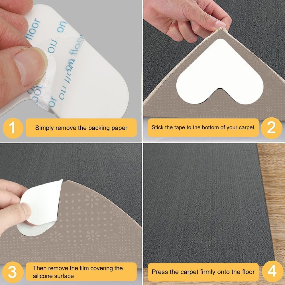 4 Pack Reusable Washable Heart-Shaped Slip-Resistant Double-Sided Carpet Tape