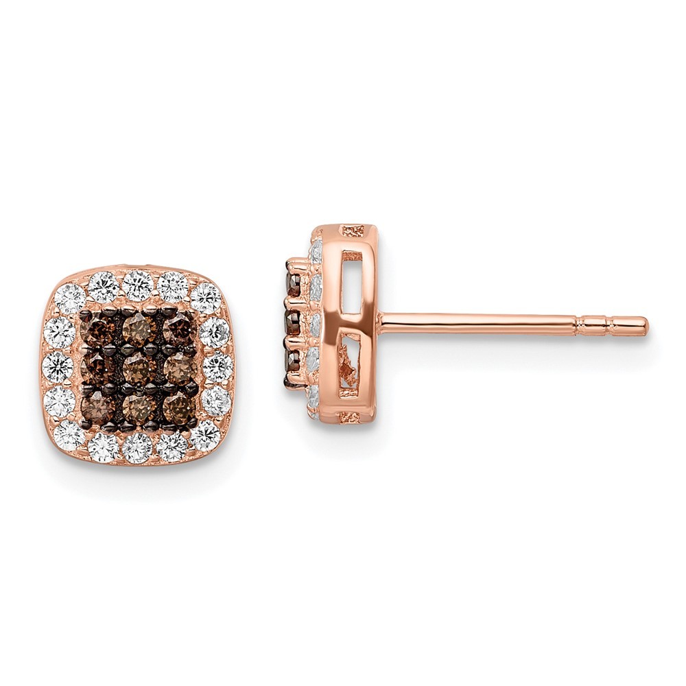 Sterling Silver Rose-tone Rhodium-plated Cubic Zirconia Square Stud Earrings