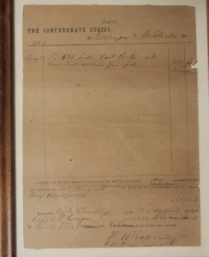 Confederate States 1864 Purchase Order Document Civil War Era