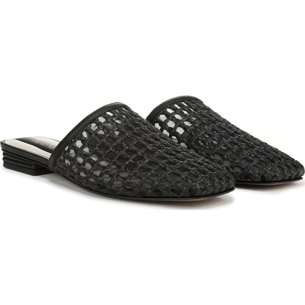 Franco Sarto Toba Black Woven Leather Mules Women’s 9.5 NWOB Slip‑On Shoes