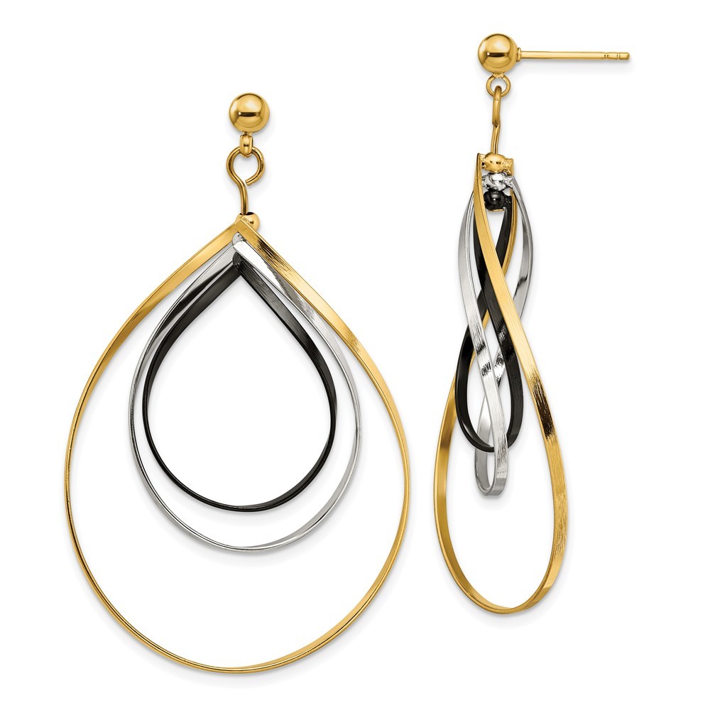 Stainless Steel Polished Black and Yellow IP-plated Drop & Dangle Earrings