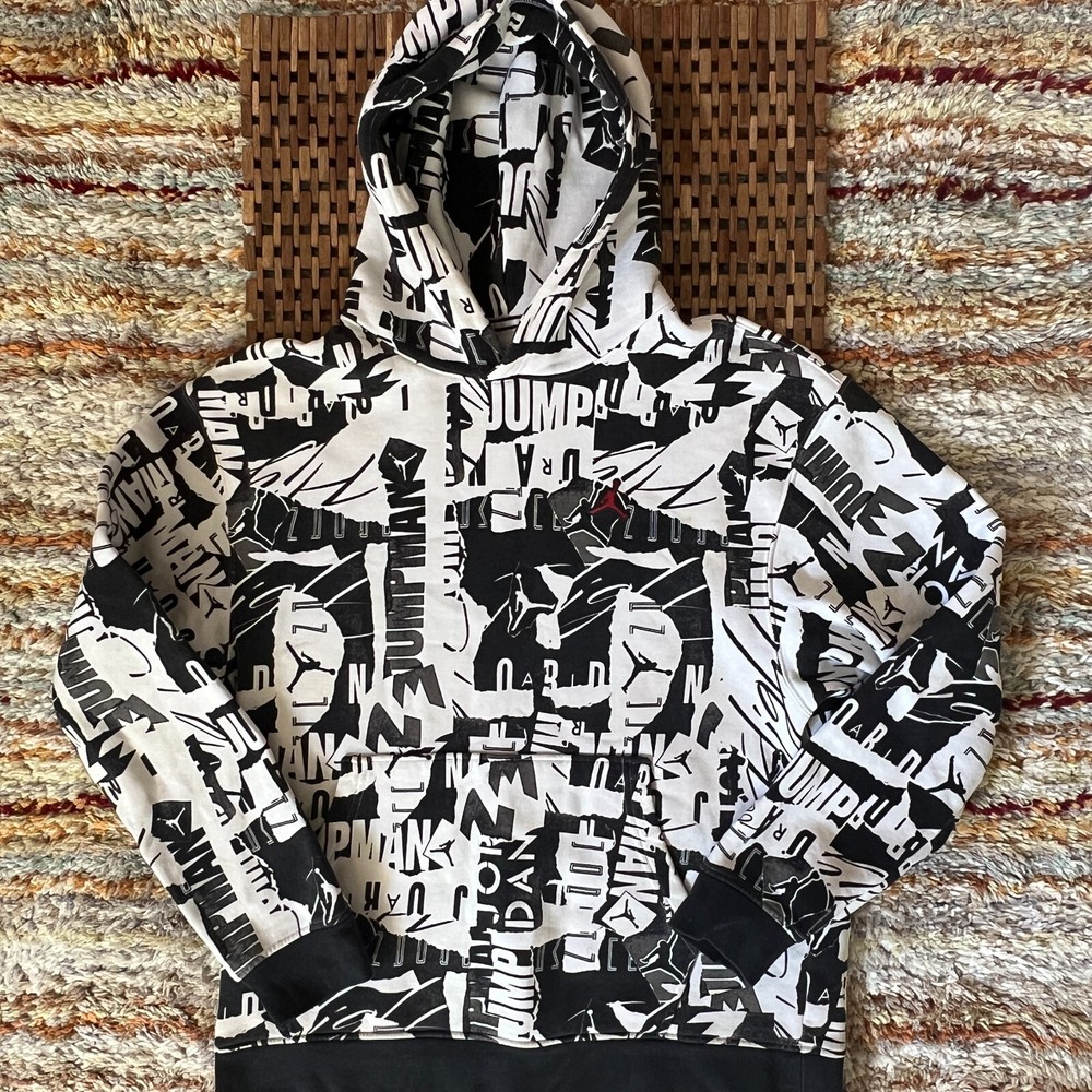 Nike Air Jordan All Over Print Hoodie Hoody Black White Men's Size Medium M