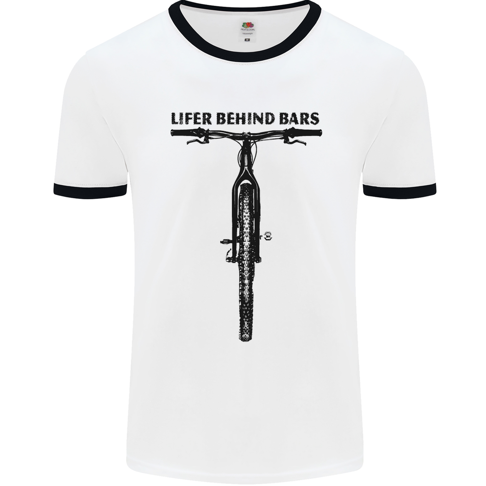Funny Cycling Cyclist Lifer Behind Bars Mens Ringer T-Shirt for Bike Enthusiasts