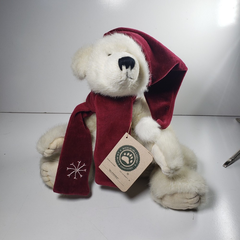 MWT 2000 Boyds Bears KLONDIKE Christmas 14” Plush Polar Bear w/Red Scarf & Hat
