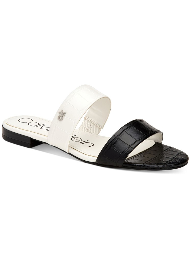 CALVIN KLEIN Womens Black Croc Two-Band Slide Elliana Slide Sandals Shoes 10 M