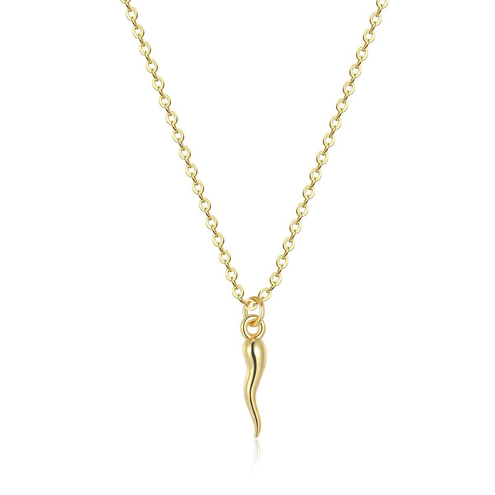 LEMON GRASS Minimalist Dainty Gold Italian Horn Necklace | Sterling Silver Lu...
