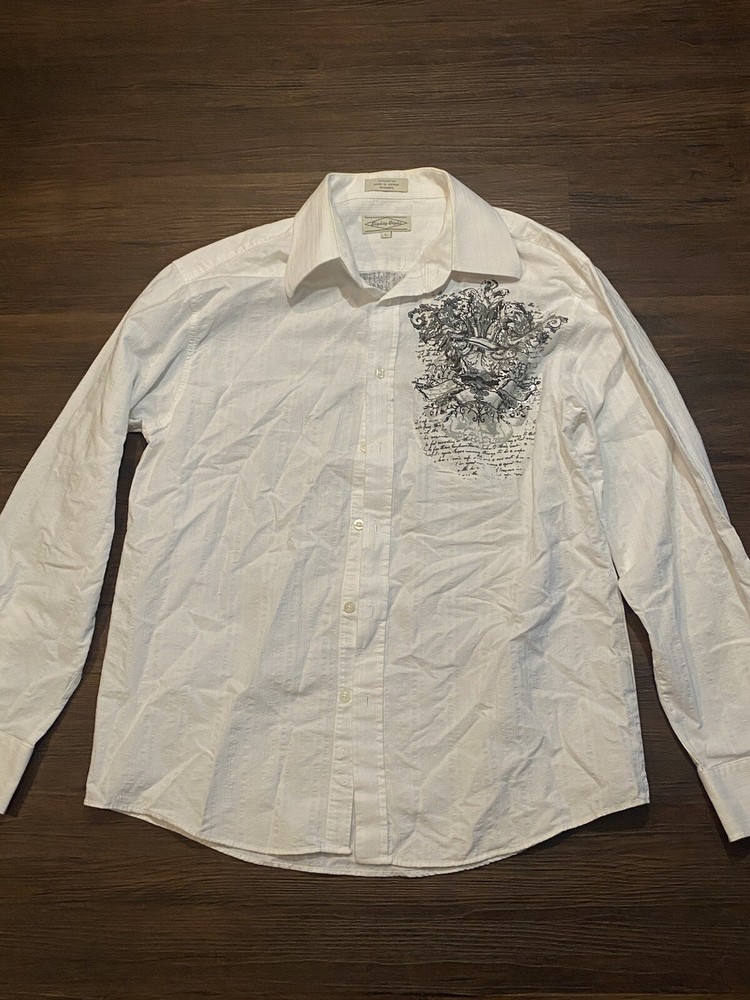 Eighty Eight Shirt Men Large Cotton Cross Wings Tejano Lowrider White Button Up