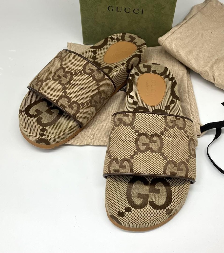 Gucci Men Jumbo GG Slide Sandals Shower Pool Flip Flops Size 7 US