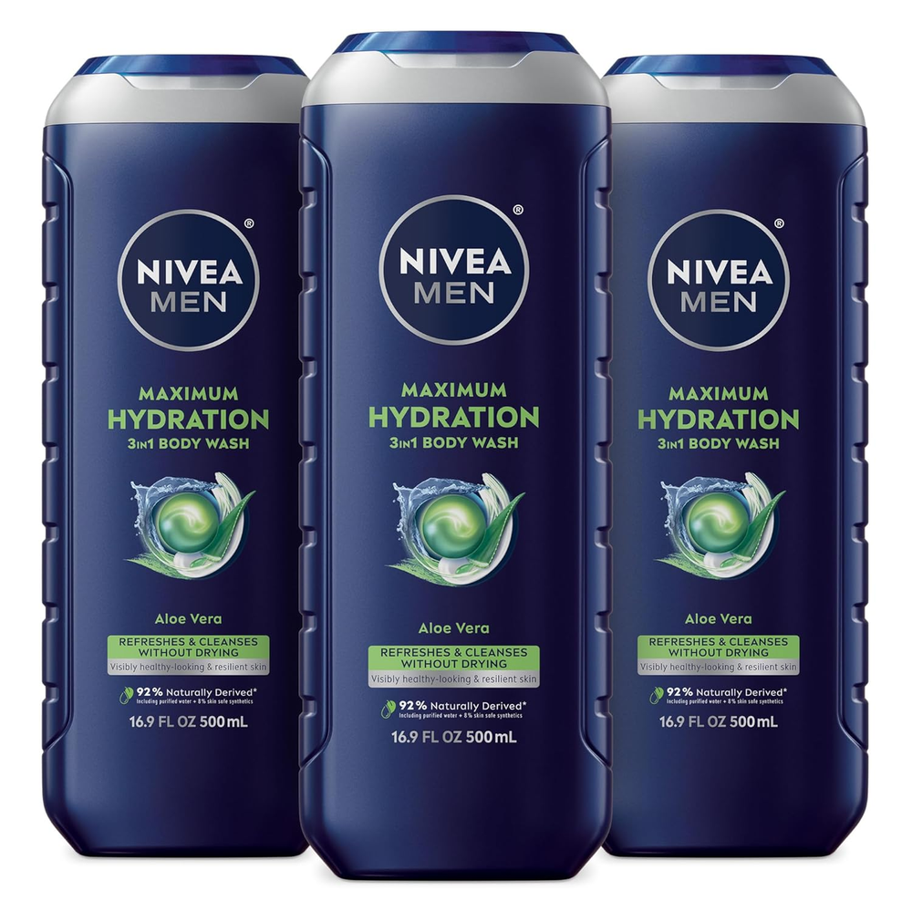 Nivea Men Maximum Hydration 3-in-1 Body Wash with Aloe Vera for Dry Skin