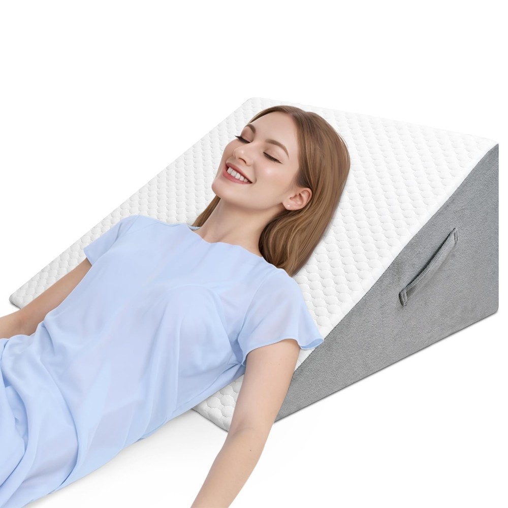 12Inch Bed Wedge Pillow for Sleep Apnea Relief & Comfortable Elevated Sleeping