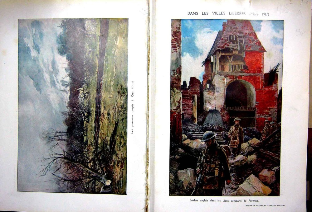 Old Vintage Print German Retreat Peronne English Troops Ruins Ww1 1927