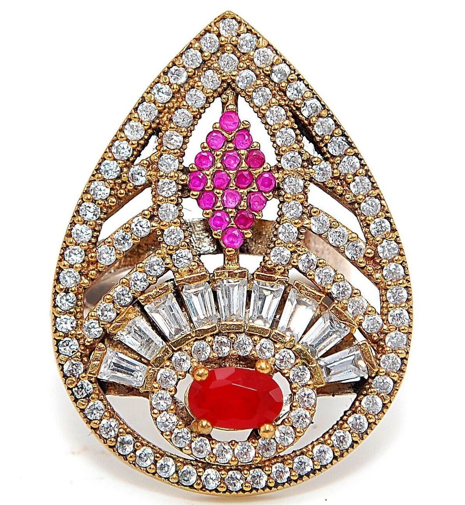 Ottoman Empire Inspired 4CT Garnet Topaz 925 Sterling Silver Ring Size 7.5 HB1-9
