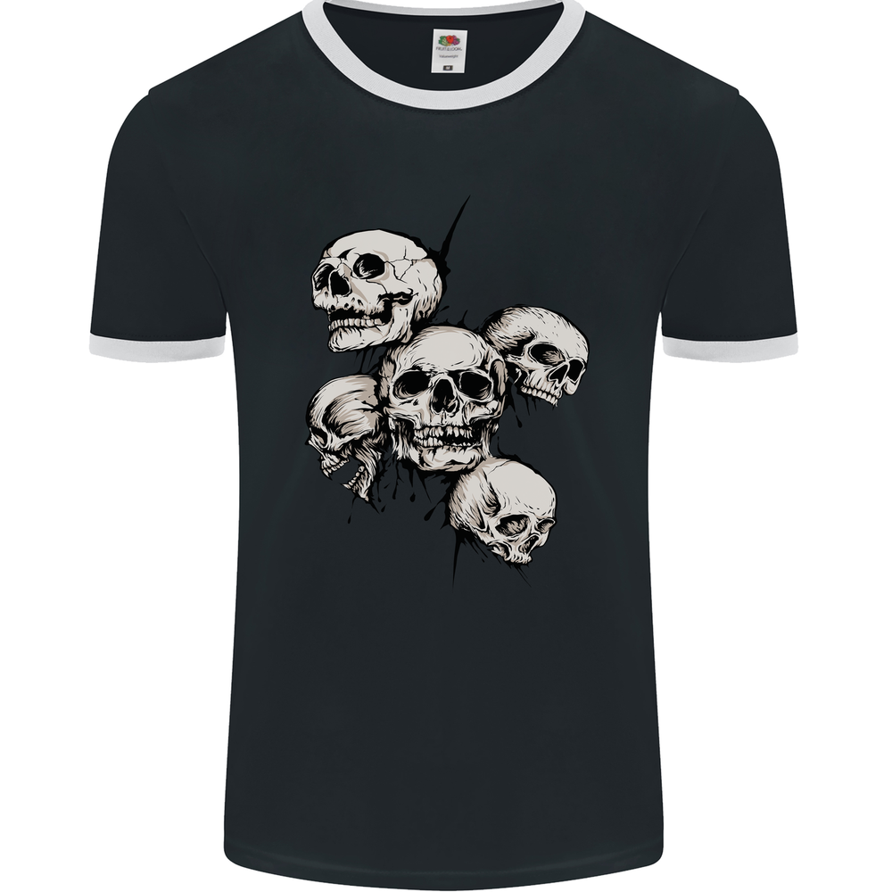 5 Skulls Demons Biker Gothic Heavy Metal Mens Ringer T-Shirt FotL