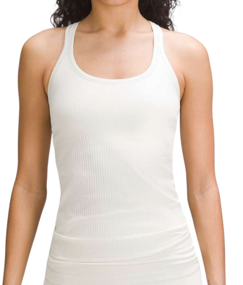 LULULEMON Ebb to Street Tank Top RIB KNIT Shelf Bra BONE OFF-WHITE Racerback 10
